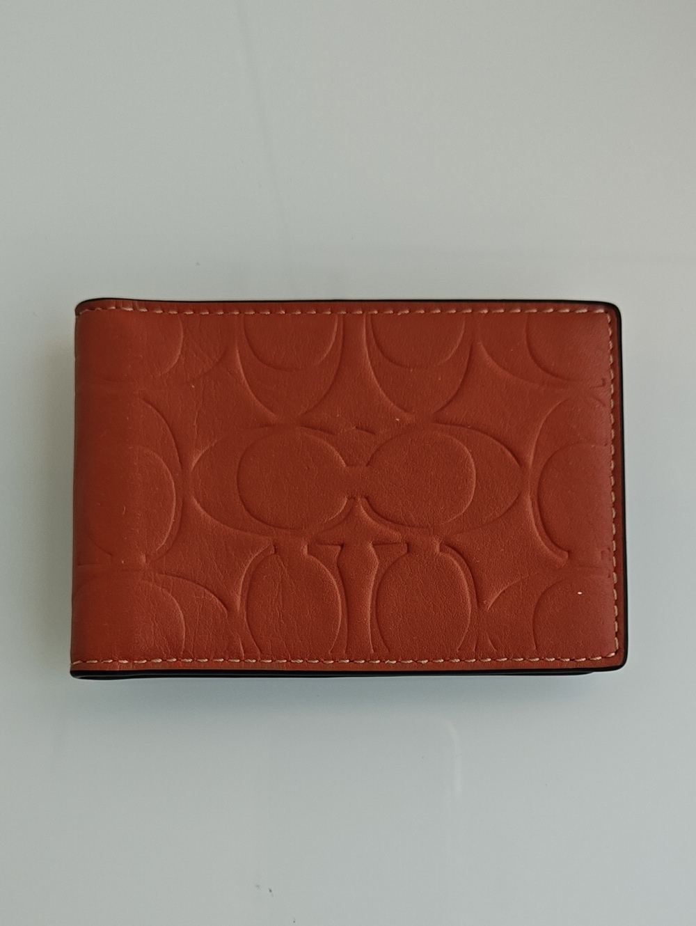 COACH Leather Bifold ID Card Wallet in Burnt Orange